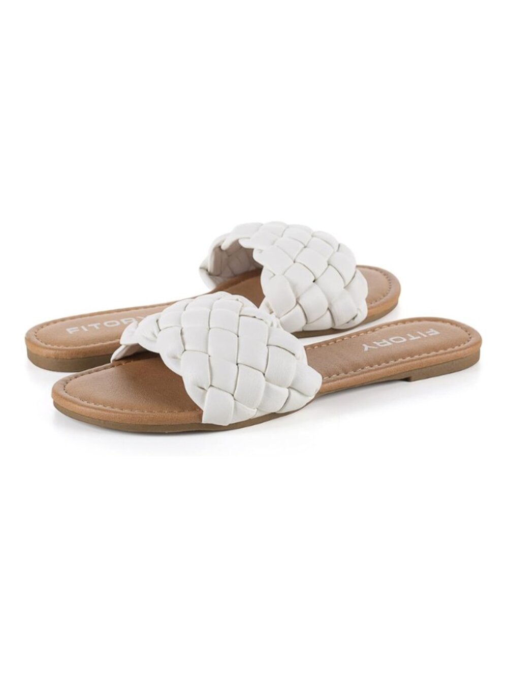 Fitory Women’s Flat Sandals with Braided Band White Size 8 Brand New In Box